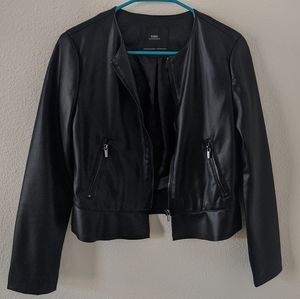 Black faux leather peplum jacket